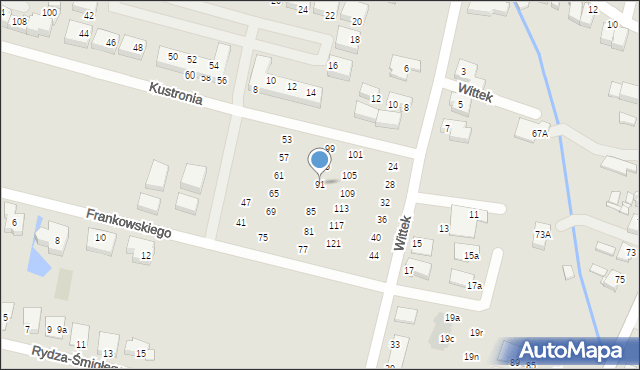 Wrocław, Frankowskiego Stefana, kadm., 91, mapa Wrocławia