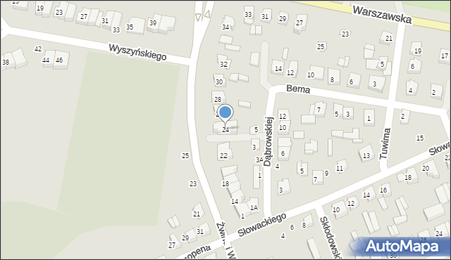 Wysokie Mazowieckie, Franciszka Żwirki i Stanisława Wigury, 24, mapa Wysokie Mazowieckie