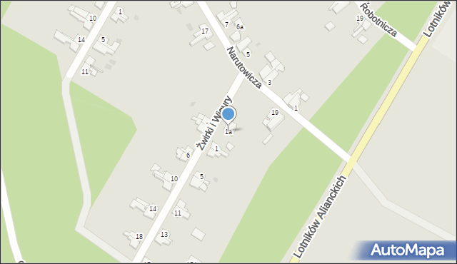 Żagań, Franciszka Żwirki i Stanisława Wigury, 1a, mapa Żagań