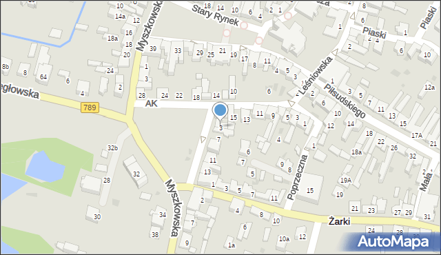 Żarki, Franciszka Żwirki i Stanisława Wigury, 3, mapa Żarki