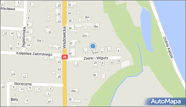 Zator, Franciszka Żwirki i Stanisława Wigury, 3, mapa Zator
