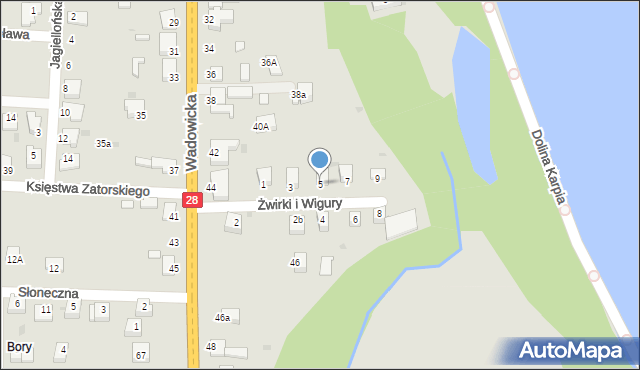 Zator, Franciszka Żwirki i Stanisława Wigury, 5, mapa Zator