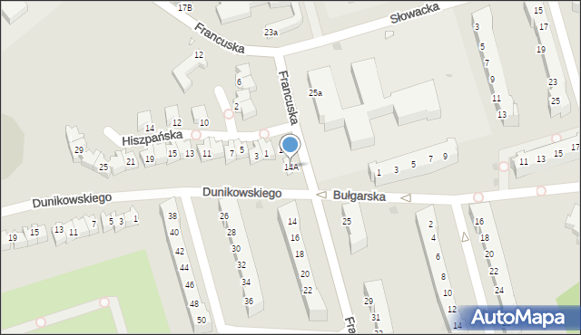 Zielona Góra, Francuska, 14A, mapa Zielona Góra