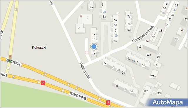 Gdańsk, Fundamentowa, 1a, mapa Gdańska