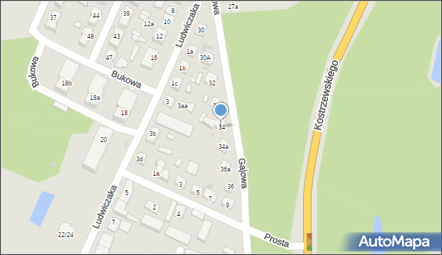 Gniezno, Gajowa, 34, mapa Gniezna