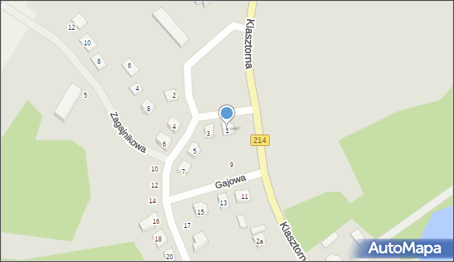 Kościerzyna, Gajowa, 1, mapa Kościerzyna