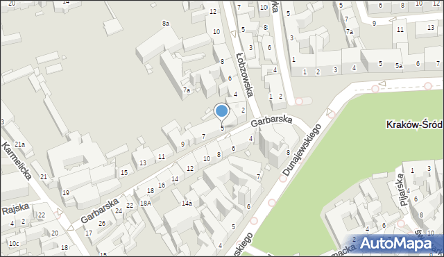 Kraków, Garbarska, 5, mapa Krakowa