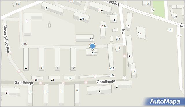 Łódź, Gandhiego Mahatmy, 3, mapa Łodzi