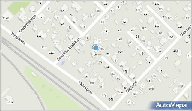 Łódź, Gajcego Tadeusza, 68, mapa Łodzi