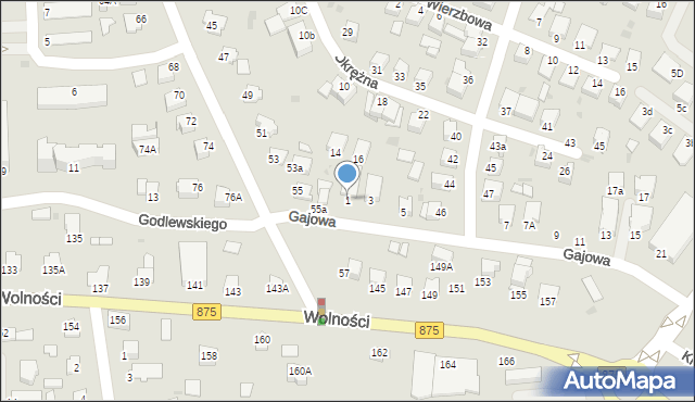 Mielec, Gajowa, 1, mapa Mielca