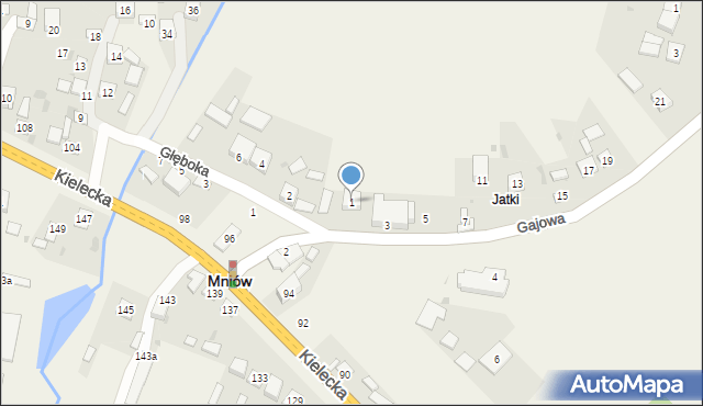 Mniów, Gajowa, 1, mapa Mniów