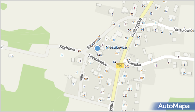 Niesułowice, Galicyjska, 64w, mapa Niesułowice