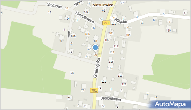 Niesułowice, Galicyjska, 70, mapa Niesułowice