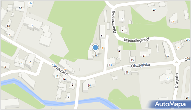 Ostróda, Garnizonowa, 1, mapa Ostróda