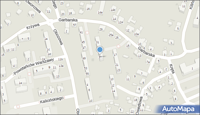 Oświęcim, Garbarska, 37, mapa Oświęcimia