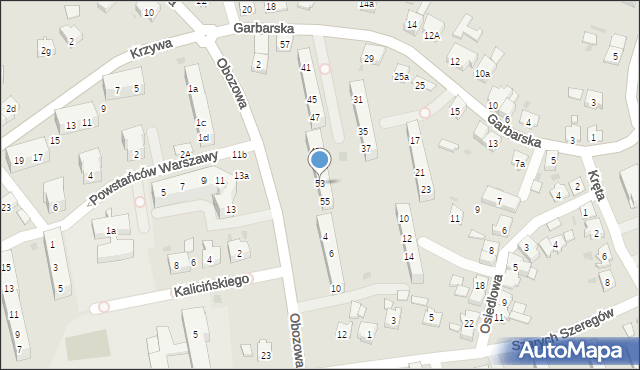 Oświęcim, Garbarska, 53, mapa Oświęcimia
