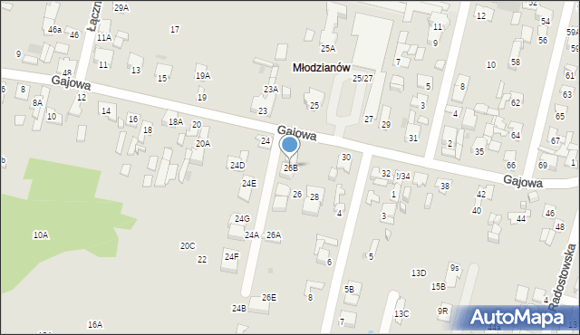 Radom, Gajowa, 26B, mapa Radomia