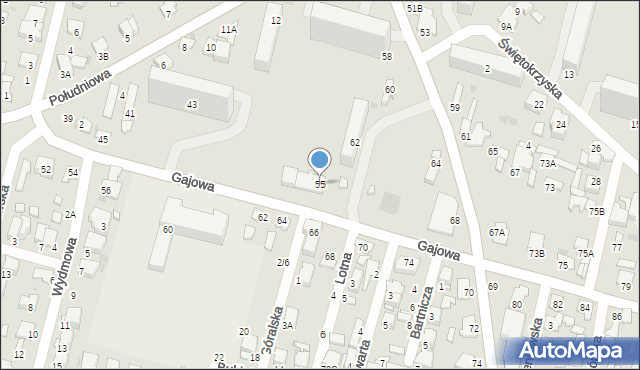 Radom, Gajowa, 55, mapa Radomia