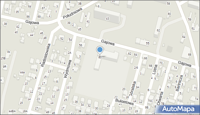 Radom, Gajowa, 60, mapa Radomia