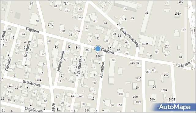 Radom, Gajowa, 88A, mapa Radomia