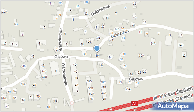 Ruda Śląska, Gajowa, 36, mapa Rudy Śląskiej