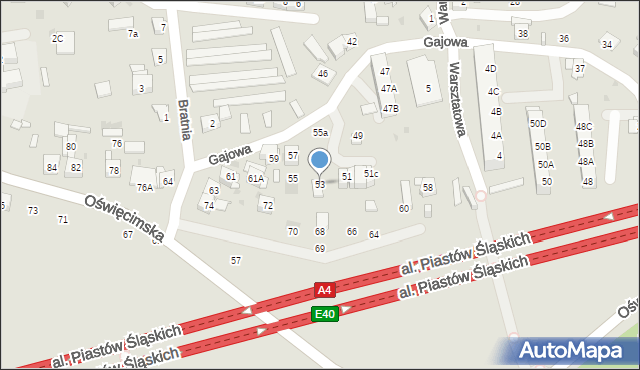 Ruda Śląska, Gajowa, 53, mapa Rudy Śląskiej