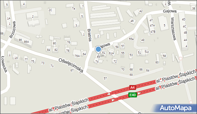 Ruda Śląska, Gajowa, 63, mapa Rudy Śląskiej