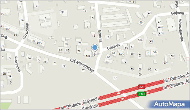 Ruda Śląska, Gajowa, 64, mapa Rudy Śląskiej