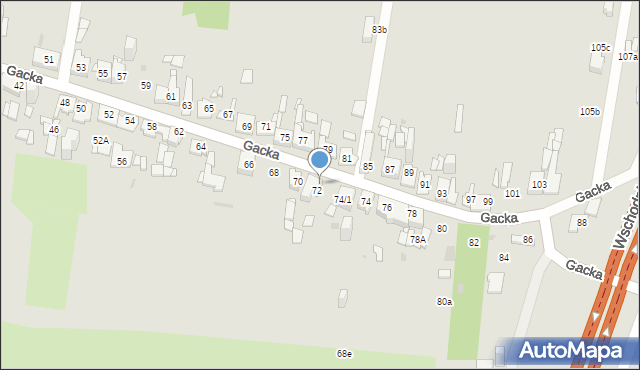 Sosnowiec, Gacka, 72a, mapa Sosnowca