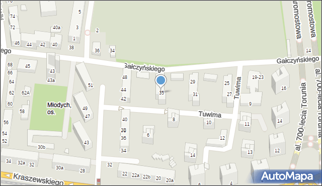 Toruń, Gałczyńskiego Konstantego Ildefonsa, 35, mapa Torunia