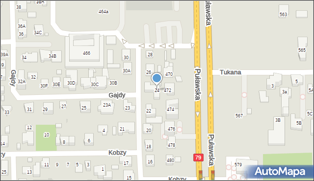 Warszawa, Gajdy, 24, mapa Warszawy