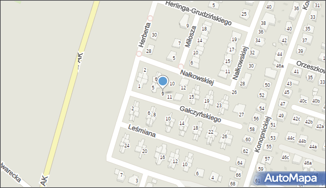 Żory, Gałczyńskiego Konstantego Ildefonsa, 9, mapa Żor