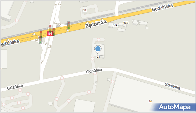 Czeladź, Gdańska, 23, mapa Czeladź