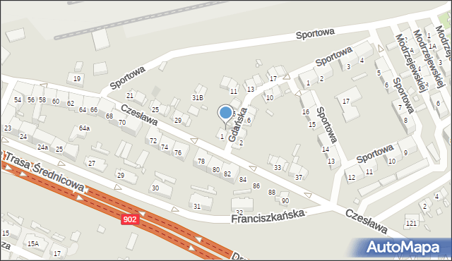 Gliwice, Gdańska, 3, mapa Gliwic