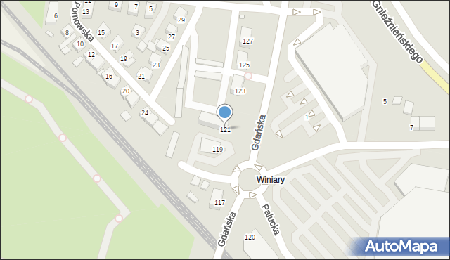 Gniezno, Gdańska, 121, mapa Gniezna