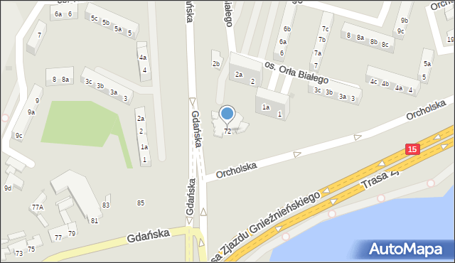 Gniezno, Gdańska, 72, mapa Gniezna