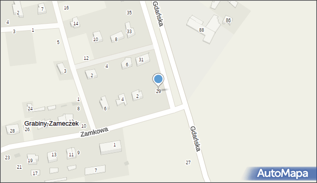 Grabiny-Zameczek, Gdańska, 29, mapa Grabiny-Zameczek