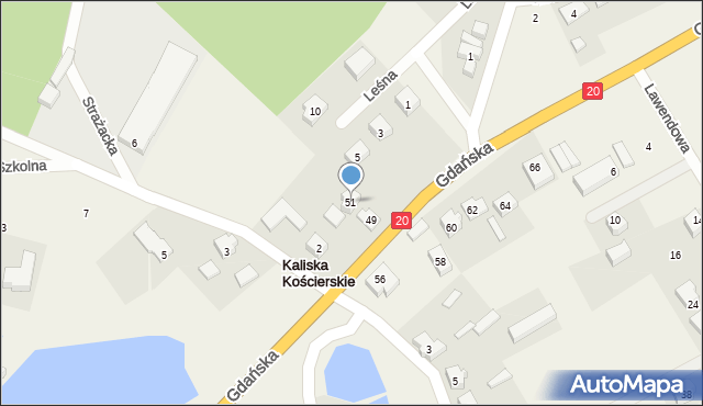 Kaliska Kościerskie, Gdańska, 51, mapa Kaliska Kościerskie