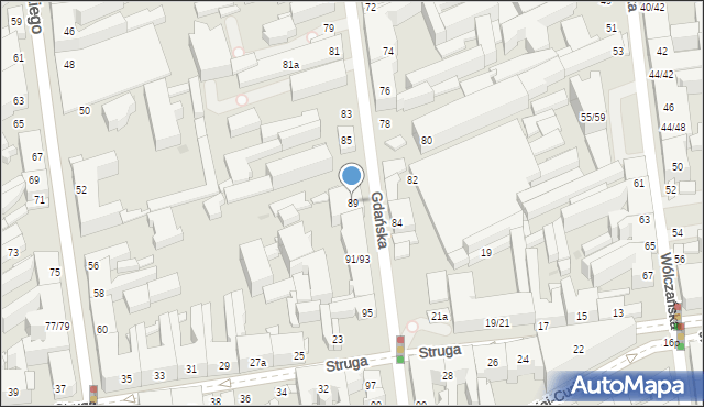 Łódź, Gdańska, 89, mapa Łodzi