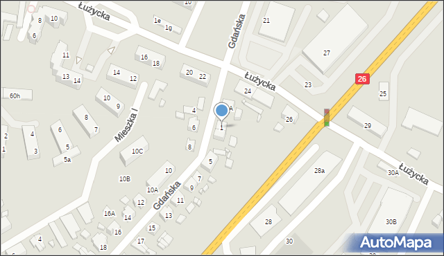 Myślibórz, Gdańska, 1, mapa Myślibórz