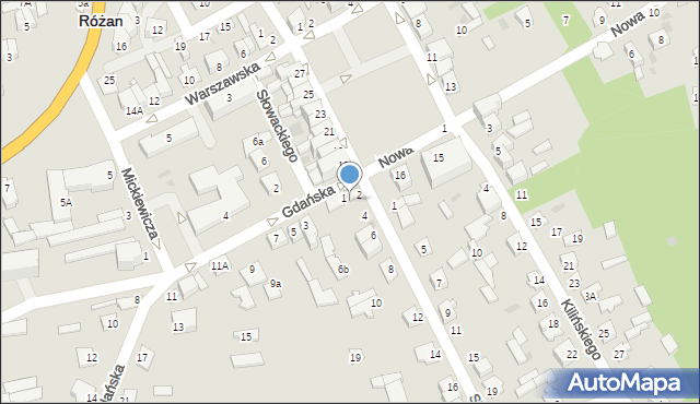 Różan, Gdańska, 1c, mapa Różan