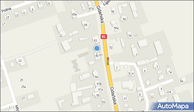 Różyny, Gdańska, 61, mapa Różyny