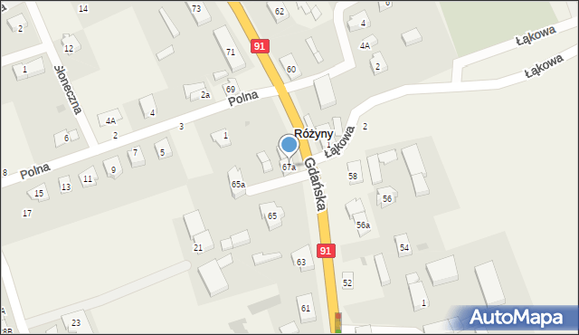 Różyny, Gdańska, 67a, mapa Różyny