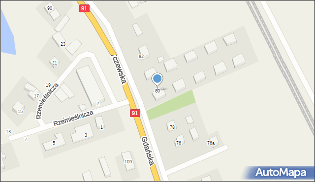 Różyny, Gdańska, 80, mapa Różyny