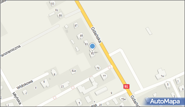 Różyny, Gdańska, 81, mapa Różyny