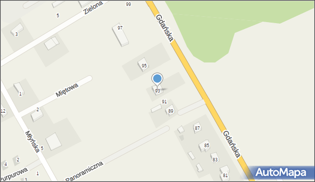 Różyny, Gdańska, 93, mapa Różyny