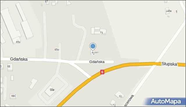 Sławno, Gdańska, 71, mapa Sławno