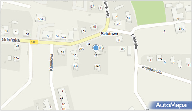 Sztutowo, Gdańska, 32, mapa Sztutowo