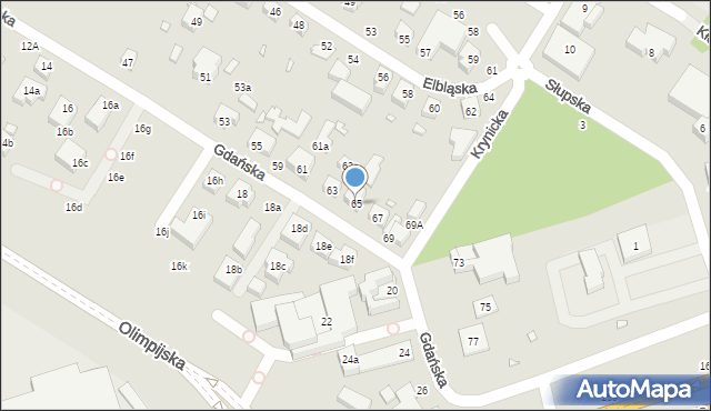 Toruń, Gdańska, 65, mapa Torunia