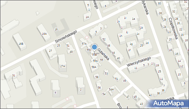 Warszawa, Gdańska, 55B, mapa Warszawy